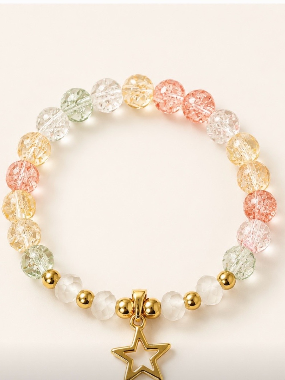 Multicolor Crystal Bead Bracelet with Gold Star Charm